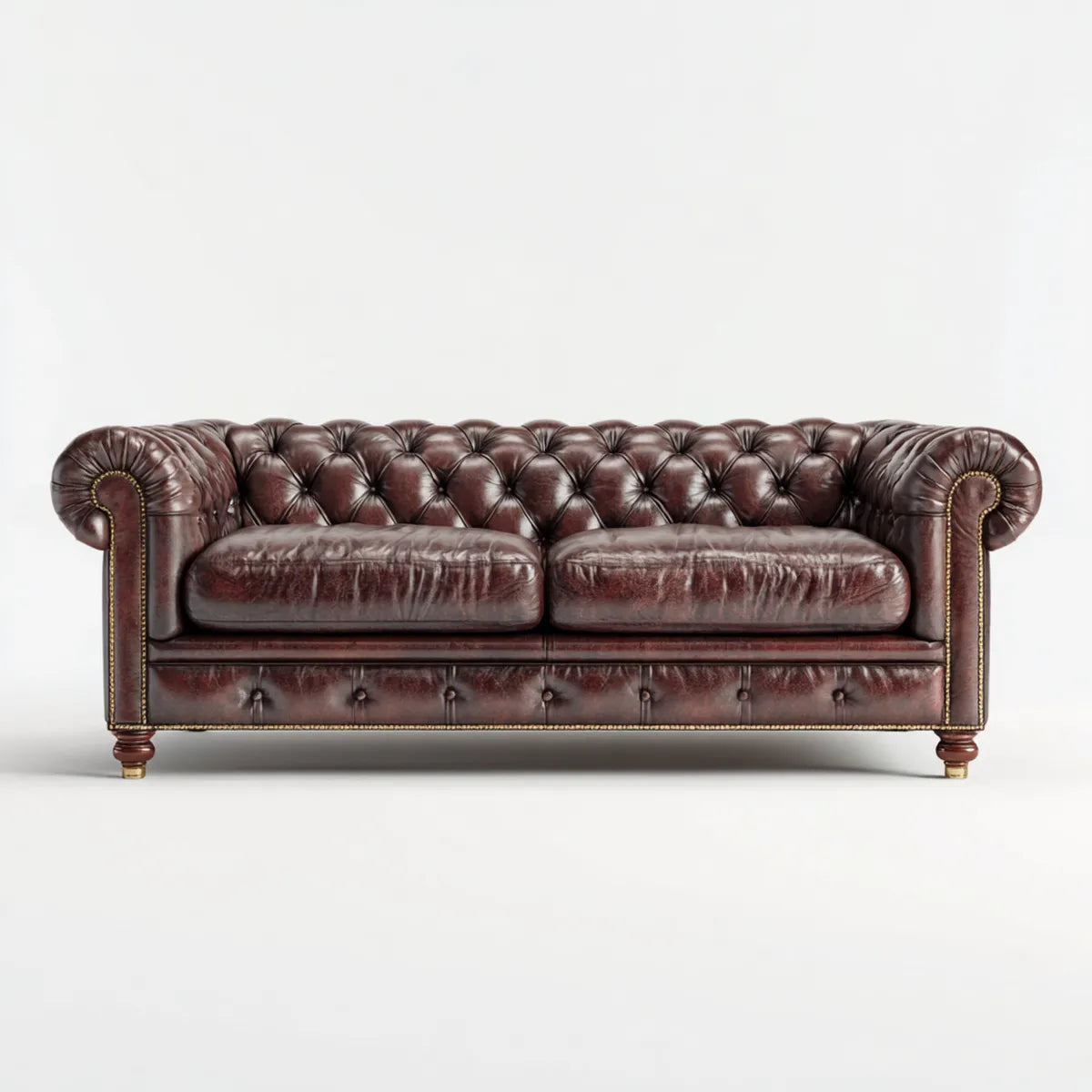Sofa, Chesterfield brązowa skórzana sofa 3 fotel PU 220 x 90 x 78 cm