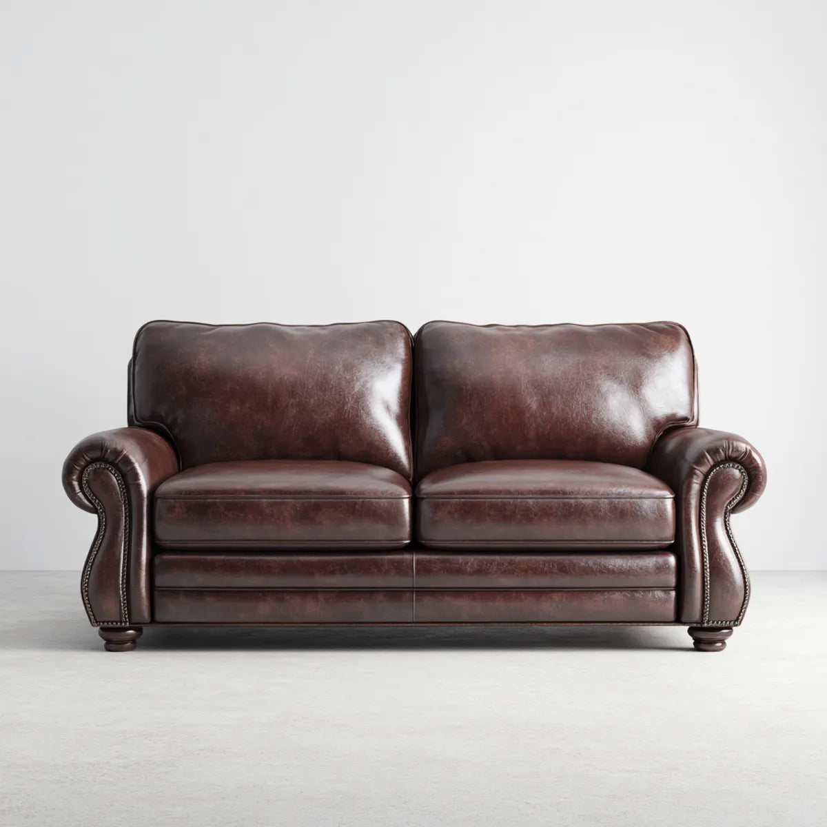 Sofa, Brązowa 2 fotelowa sofa w skórzanej skórze PU o prostym kształcie 180 x 90 x 88 cm