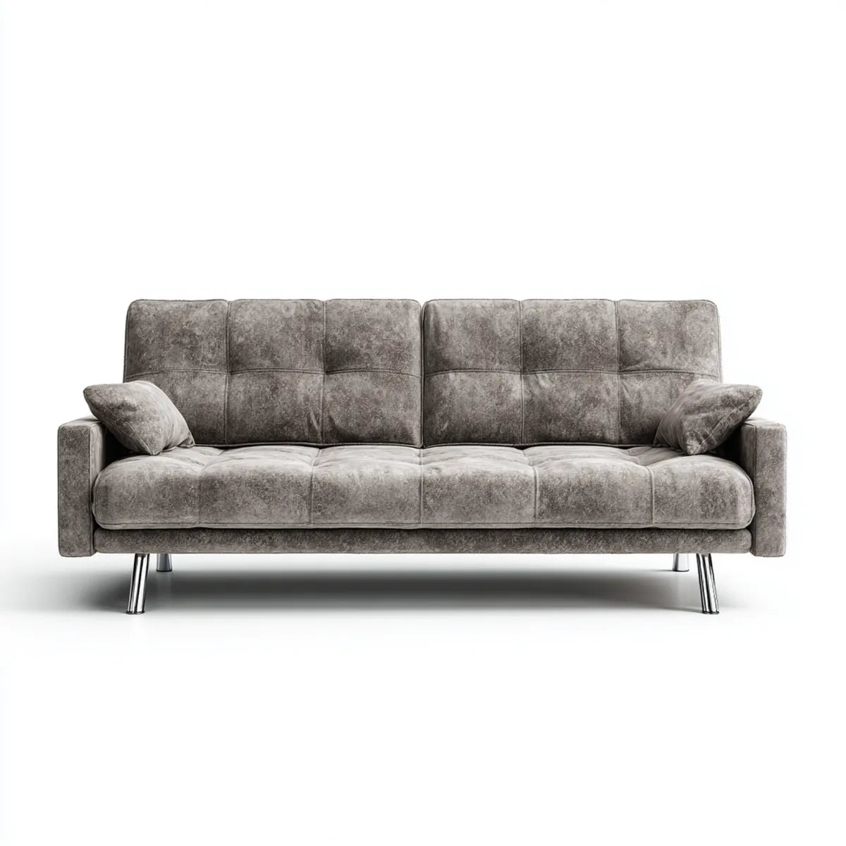 Sofa, Prostokątna, szara sofa w poliestrowym mikrofibrze z chromowanymi stalowymi nogami 210 x 90 x 88 cm