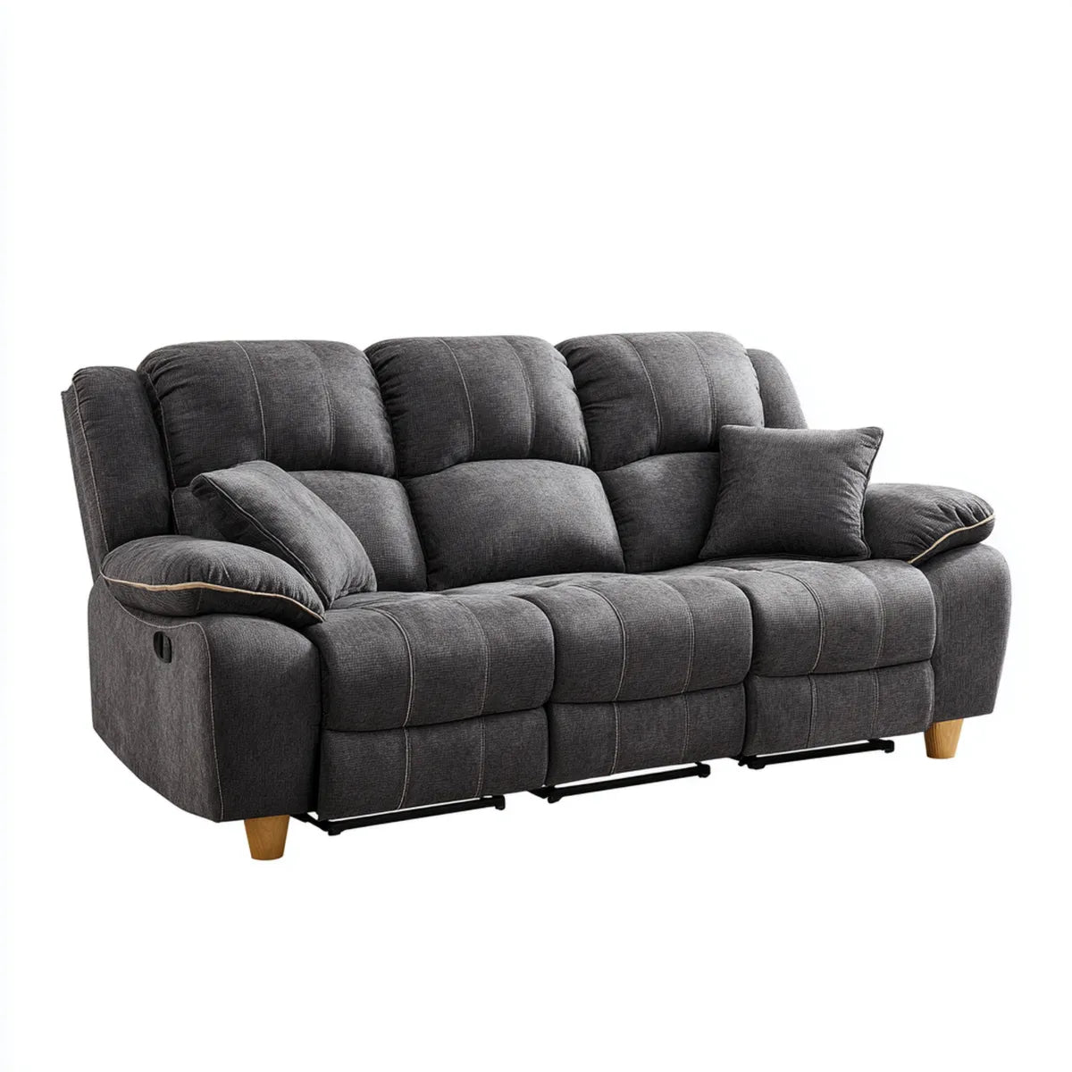 Sofa, 3-osobowa rozkładana sofa w szarej poliestrowej podnóżce 210 x 95 x 102 cm