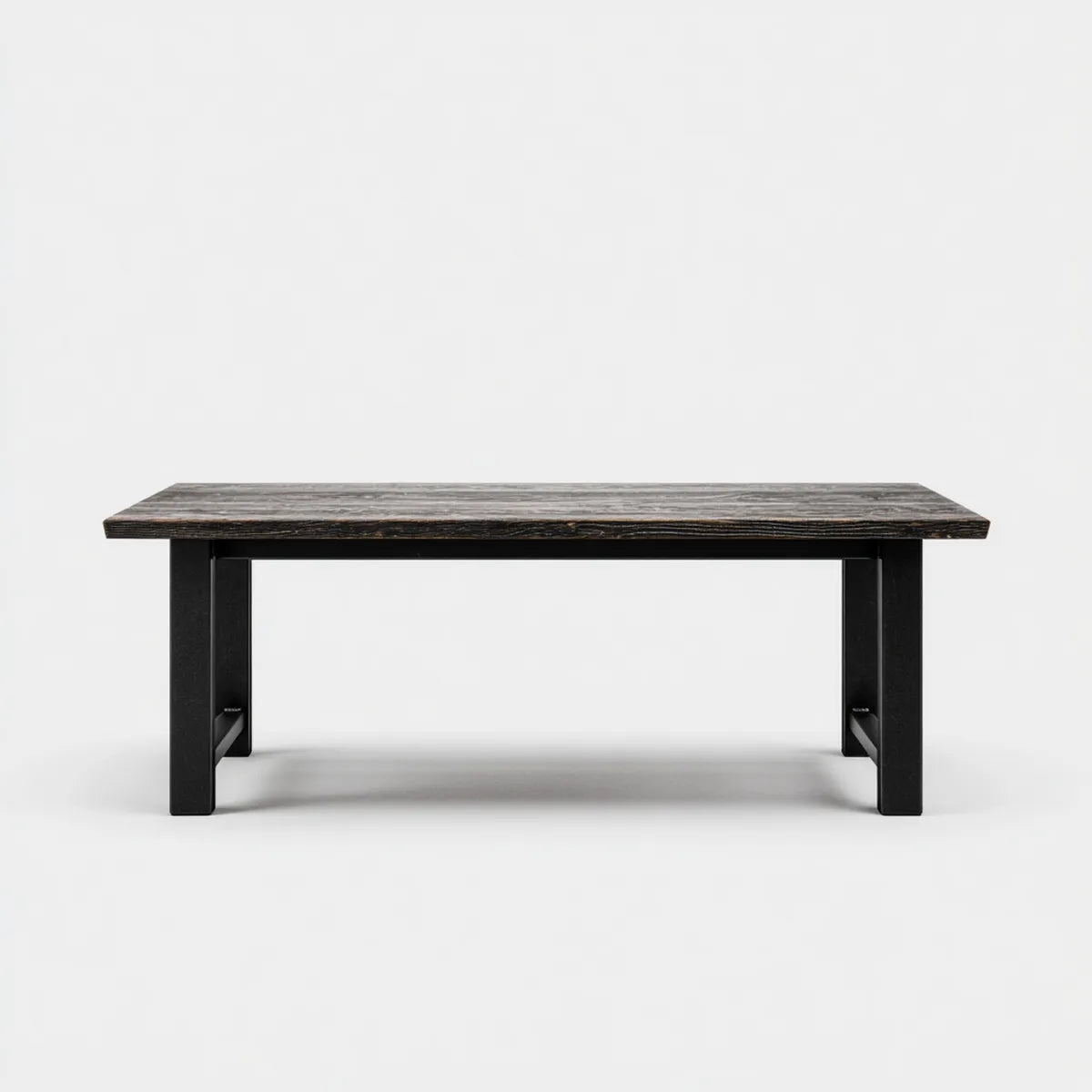 Stół do jadalni, Ciemnobrązowy prostokątny stół jadalny i czarny 180 x 90 x 75 cm lity drewniany top ze stalową podstawą
