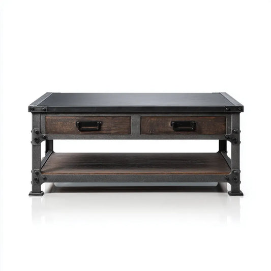 Stolik kawowy z 2 szufladami Czarny ciemnobrązowy 120 x 60 x 45 cm stalowe drewno mango prostokątne