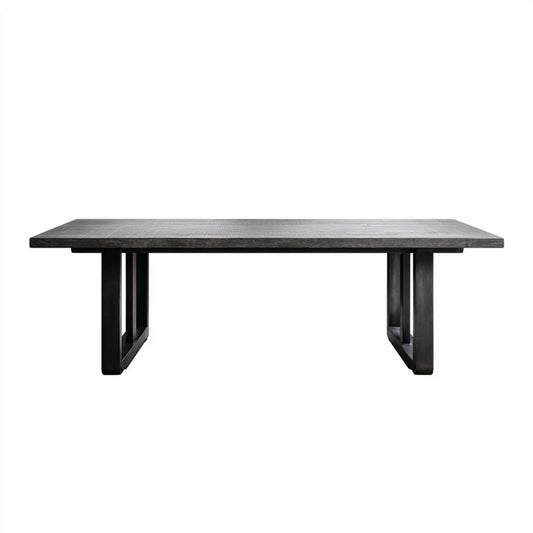 Stół do jadalni, Czarny prostokątny stół jadalny 200 x 100 x 76 cm w litym drewnie i stali mango