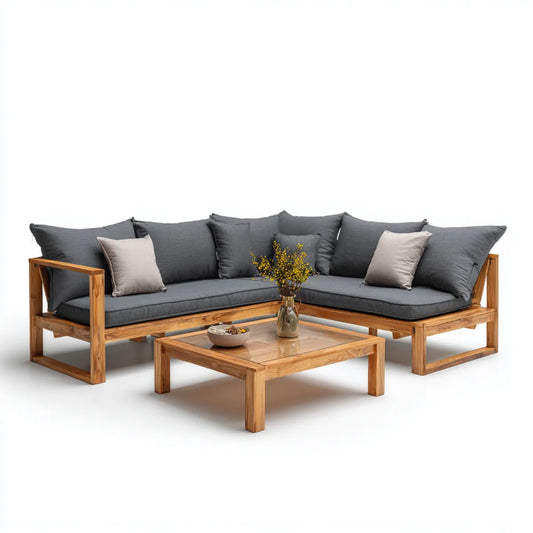 Sofa ogrodowa, Zestaw do tarasu brązowy ciemny szary 200 x 200 cm z litego drewna acacia kształt litery L