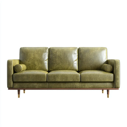 Sofa, 3- fotela Olivgrün 220 x 88 x 85 cm ze sztuczną pokrywą skórzaną i litymi nóżkami z drewna