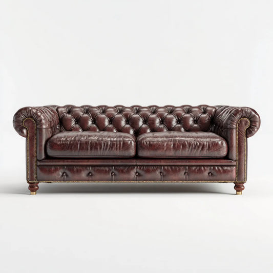 Sofa, Chesterfield brązowa skórzana sofa 3 fotel PU 220 x 90 x 78 cm