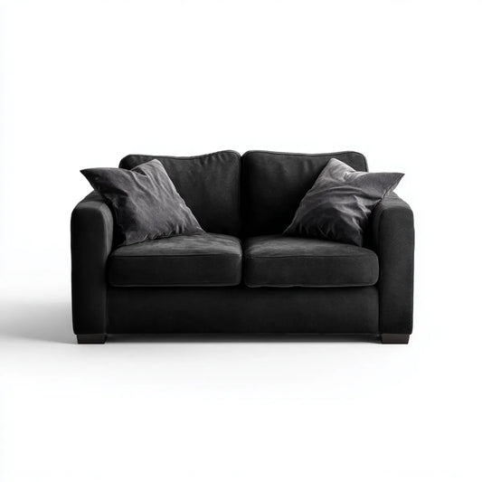 Sofa, 2 fotela prosta czarna 160 x 90 x 85 cm aksamit poliestrowy z poduszkami