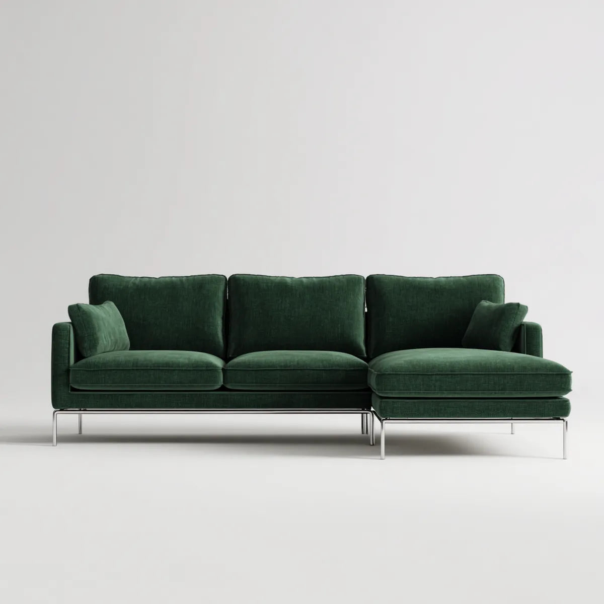 Sofa, 3 fotela w prawym rogu ciemnozielony 280 x 160 x 82 cm w poliestrowym aksamitnym kształcie L