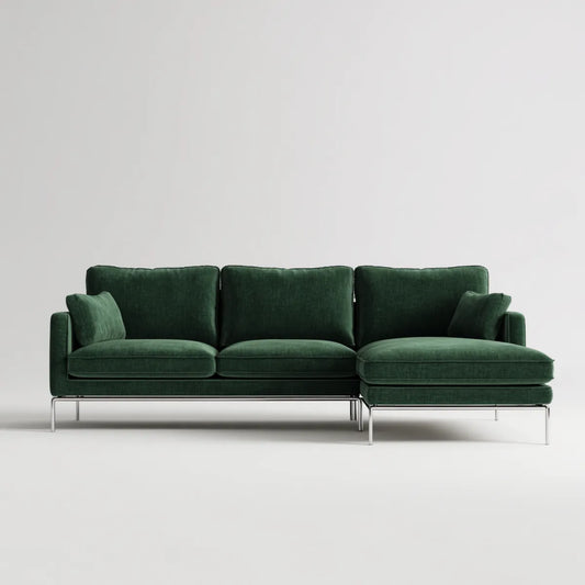 Sofa, 3 fotela w prawym rogu ciemnozielony 280 x 160 x 82 cm w poliestrowym aksamitnym kształcie L