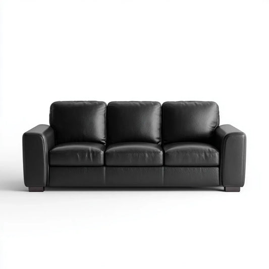 Sofa, Czarna sofa 3 fotelowa w sztucznej skórze PU prostokątna 210 x 90 x 85 cm