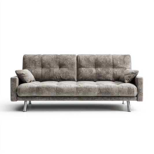 Sofa, Prostokątna, szara sofa w poliestrowym mikrofibrze z chromowanymi stalowymi nogami 210 x 90 x 88 cm