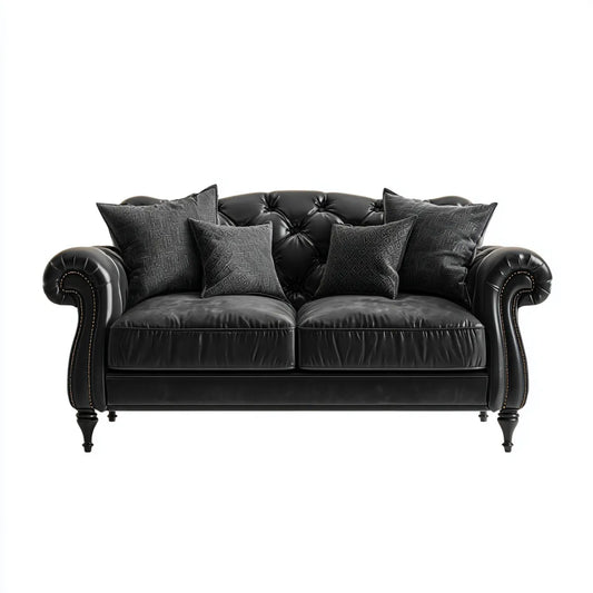 Sofa, Chesterfield 2-osobowa czarna sofa ze skóry syntetycznej PU 180 x 90 x 78 cm