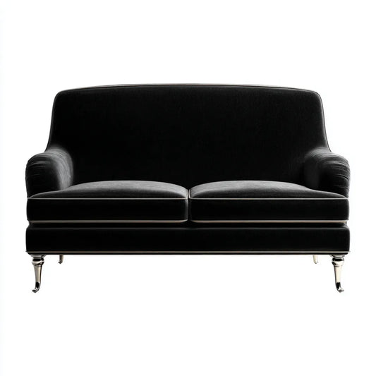 Sofa, Czarna 2 fotelowa sofa w poliestrowym aksamicie z nogami ze stali nierdzewnej 160 x 85 x 85 cm