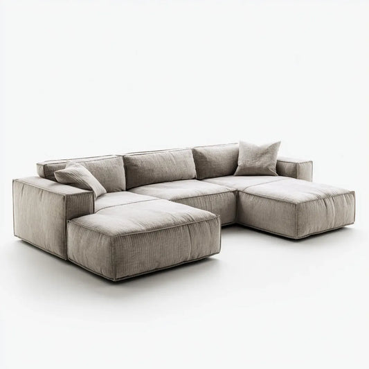 Sofa, U taupe modułowa sofa 320 x 180 x 75 cm w poliestrze żebrowanym