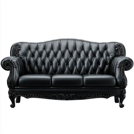 Sofa, Chesterfield sofa 3-osobowa czarna 230 x 95 x 110 cm ze skóry syntetycznej PU kapitowany kształt prosty