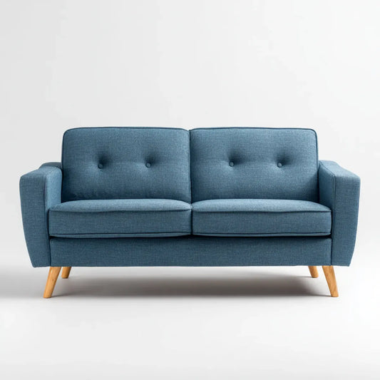 Sofa, Niebieska sofa w poliestrze z litymi nogami z drewna 150 x 82 x 84 cm
