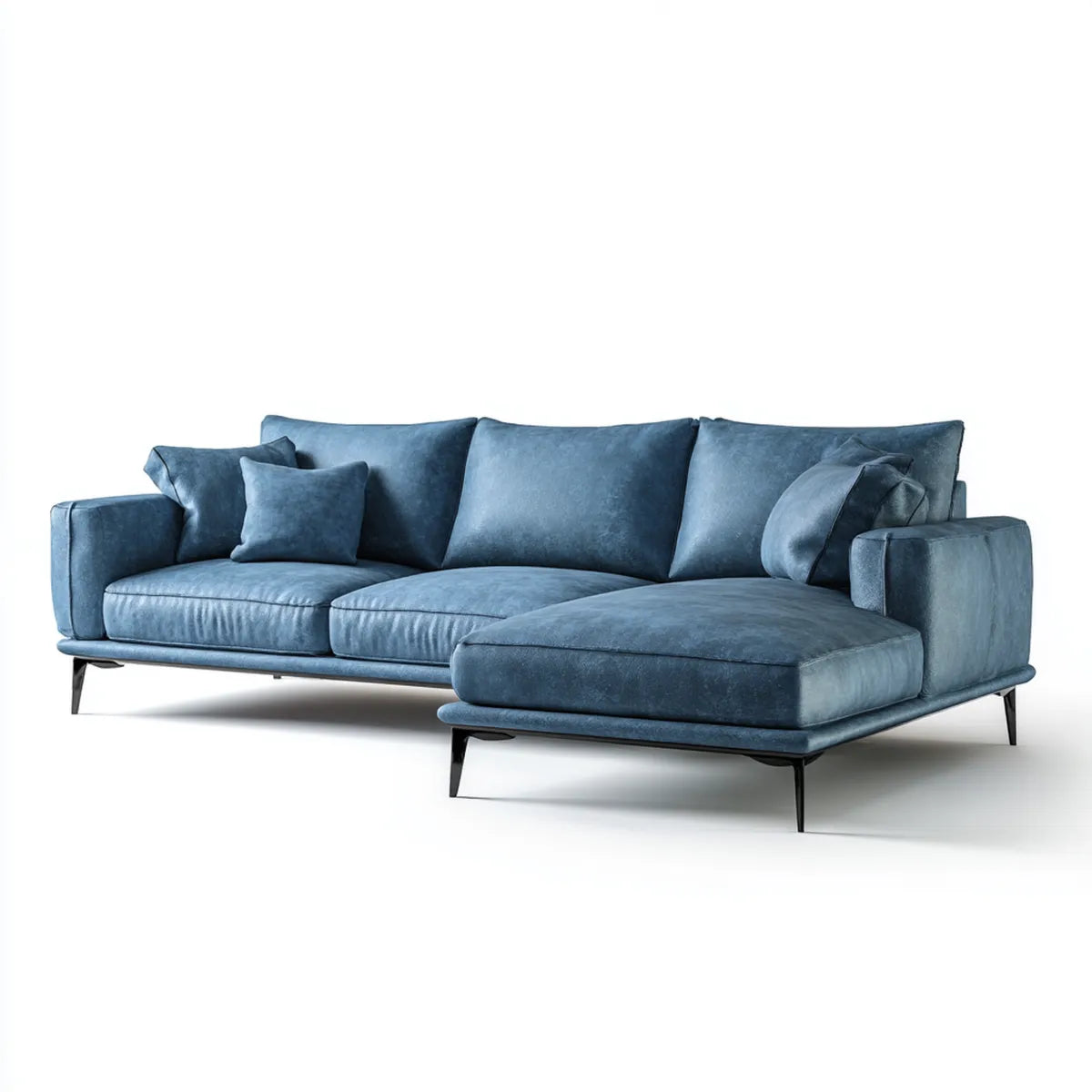 Sofa, 3 fotela poliestrowa aksamitna niebieska sofa o kształcie 280 x 165 x 85 cm