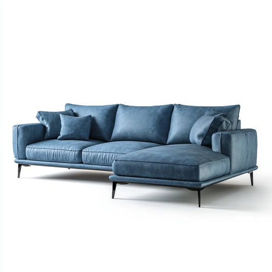 Sofa, 3 fotela poliestrowa aksamitna niebieska sofa o kształcie 280 x 165 x 85 cm