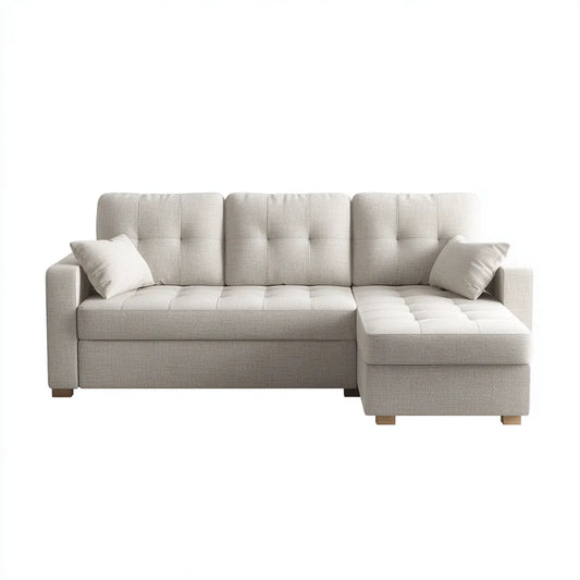 Sofa, 4 fotele poliestrowa beżowa kanapa narożna 260 x 160 x 86 cm