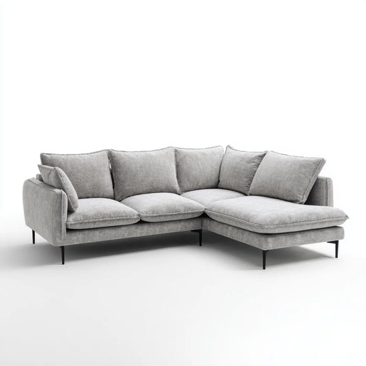 Sofa z szezlongiem na prawym szarym poliestrze 270 x 170 x 85 cm