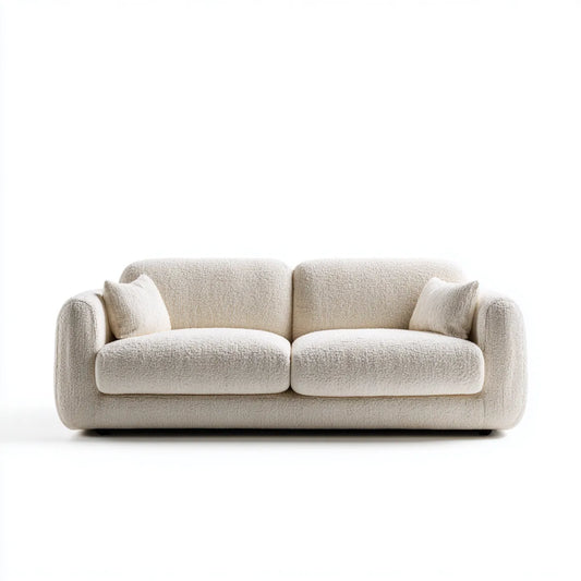 Sofa, Podwójna sofa beżowa 180 x 90 x 75 cm w zaokrąglonym kształcie poliestrowym
